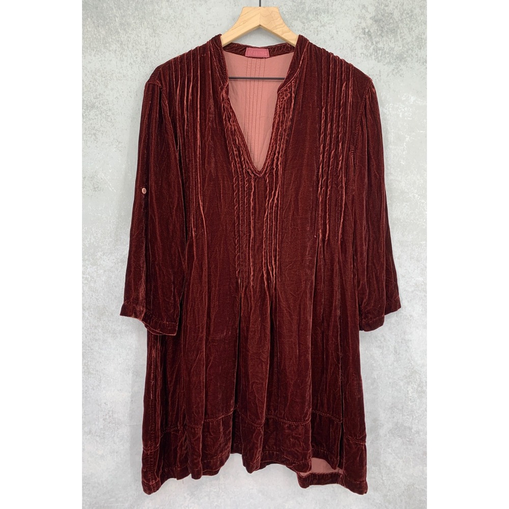 CP Shades Tunic Dress Women Large Burgundy Velvet Silk Blend Pintuck Boho